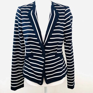 Limited Knit Blazer‎ Jacket Woman Small Navy White Stripe Long Sleeve 1 Button